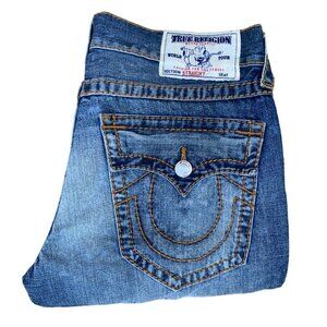 VINTAGE True Religion Jeans Size 32 STRAIGHT Orange Stitch